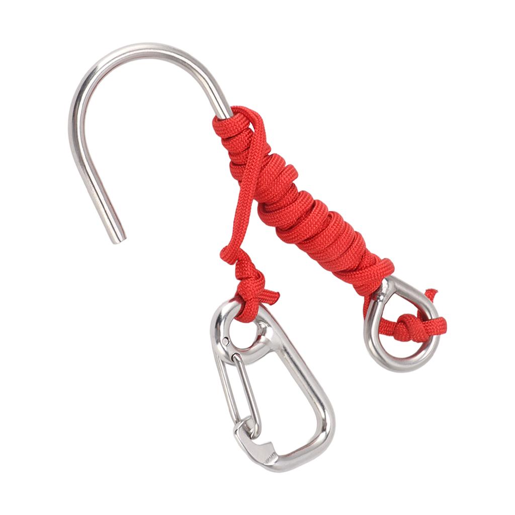 Diving Stainless Steel Single Hook Diving Reef Hook with Lanyard Quick Release Buckle Red