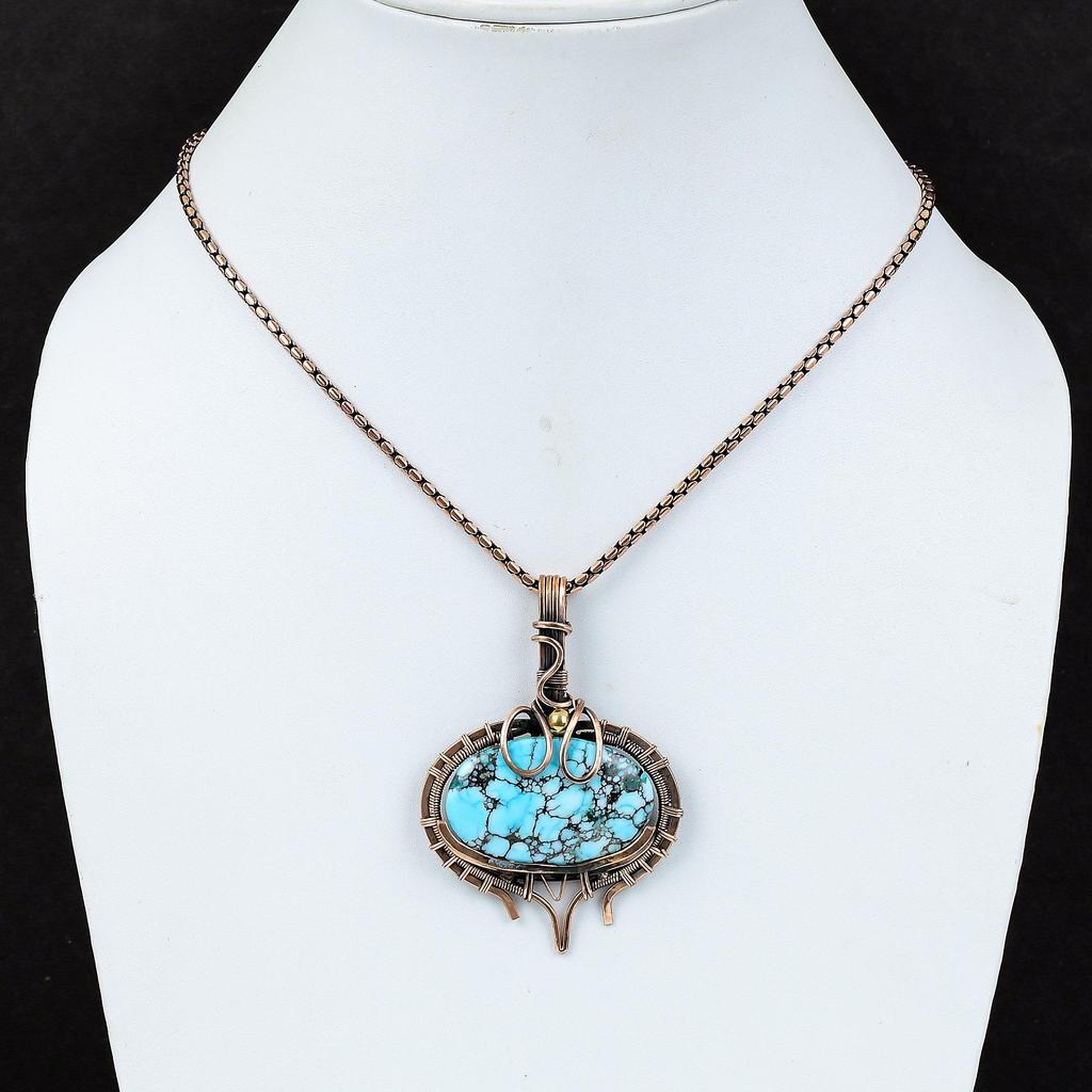 Ювелирные изделия ручной работы с бирюзовым драгоценным камнем из чистой медной проволоки, обернутые подвеской