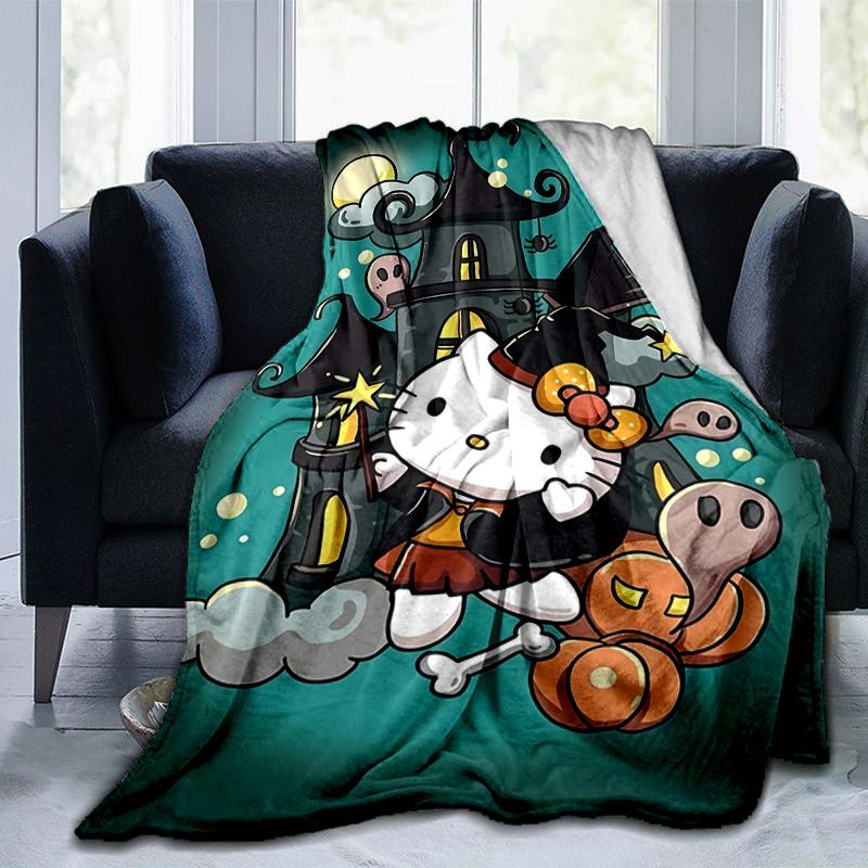 1pc Cartoon Hello Kitty Halloween Adventure Blanket Room Decor, Soft Bedding Cover, Living Room, Travel, Camping, Car Blankets, Beach, Office Naps, Pe