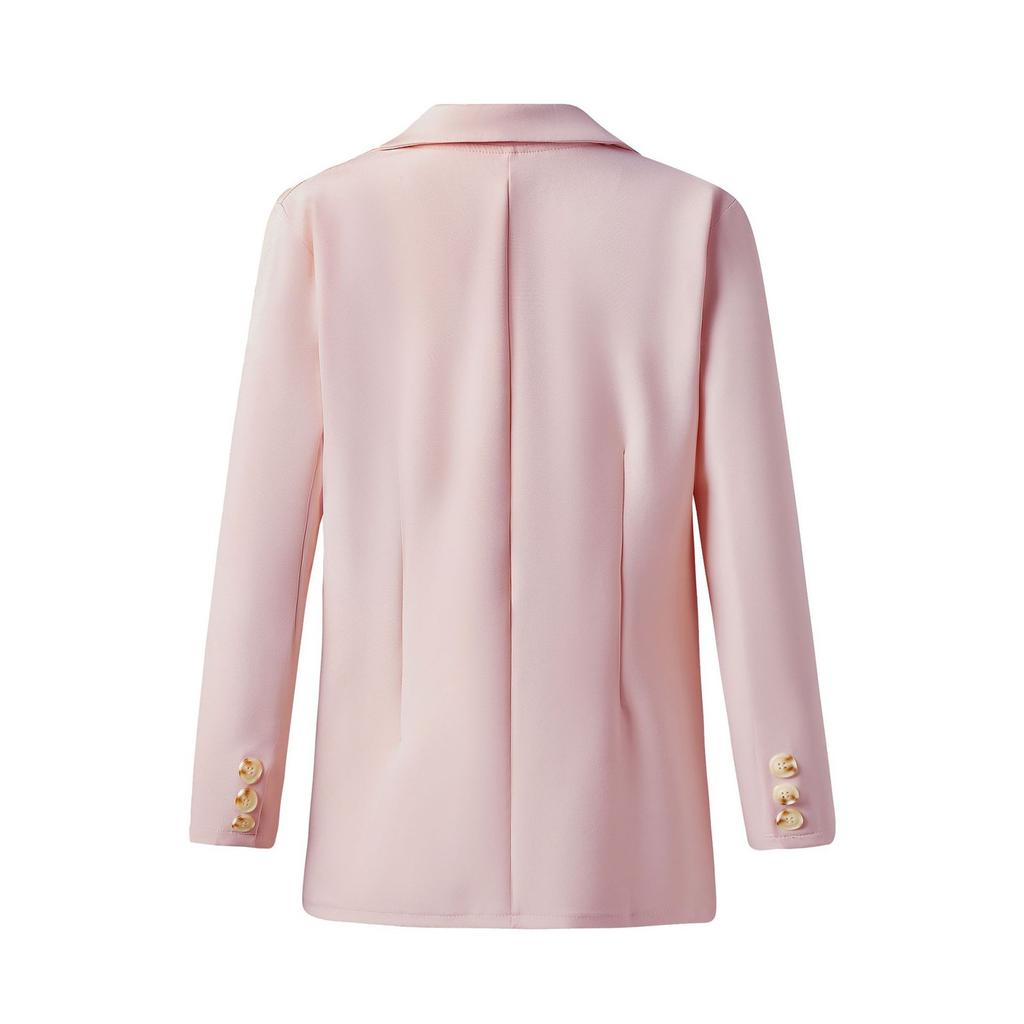 Women Solid Open Front Pockets Cardigan Formal Suit Long Sleeve Blouse Coat