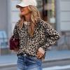 Women's Leopard Print Cardigan with Ribbed Cuffs, Front Button Closure