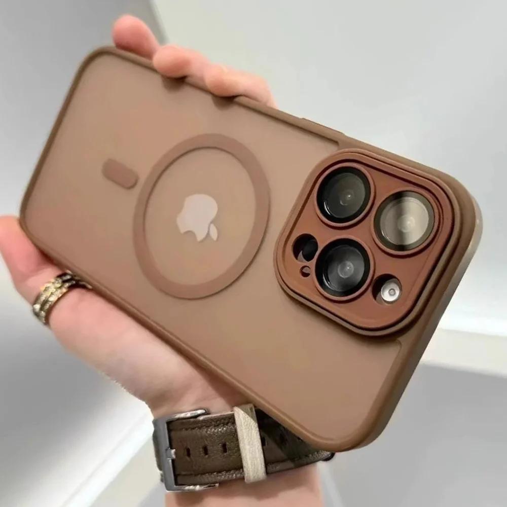 Для iPhone 16 14 13 Магнитная Роскошная Беспроводная Зарядка Для Чехла Magsafe 15 14 13 12 11 Pro Max Матовый Полупрозрачный Ударопрочный Чехол