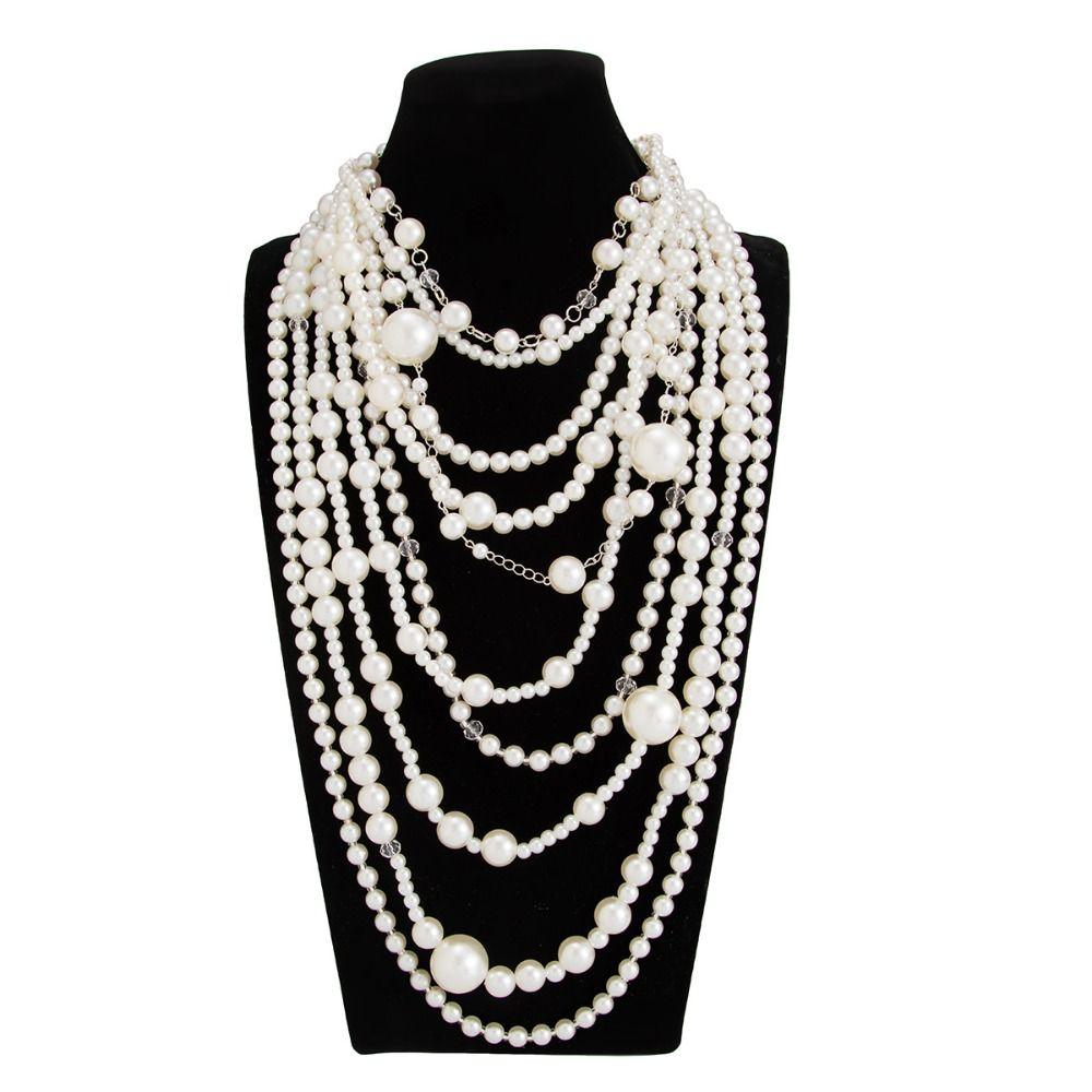 Baroque Pearl Sweater Chain Exaggerated Women's Clavicle Chain Multilayer Pearl Necklace  Banquet