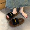 Инс пушистые тапочки женские носят интернет-знаменитости осень и зима 2025 милый жемчужный кролик плюшевые домашние на одном слове хлопковые тапки прилив
