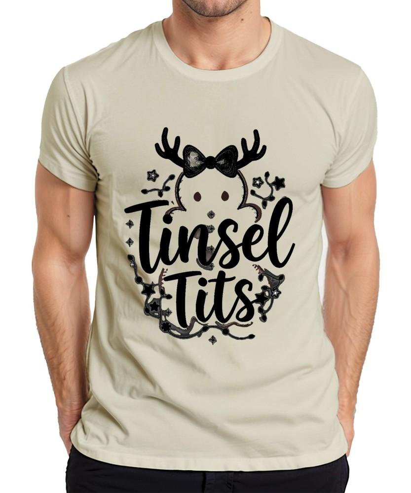 Tinsel Tits Funny Christmas Gift Reindeer Antlers Glitter T-Shirt-