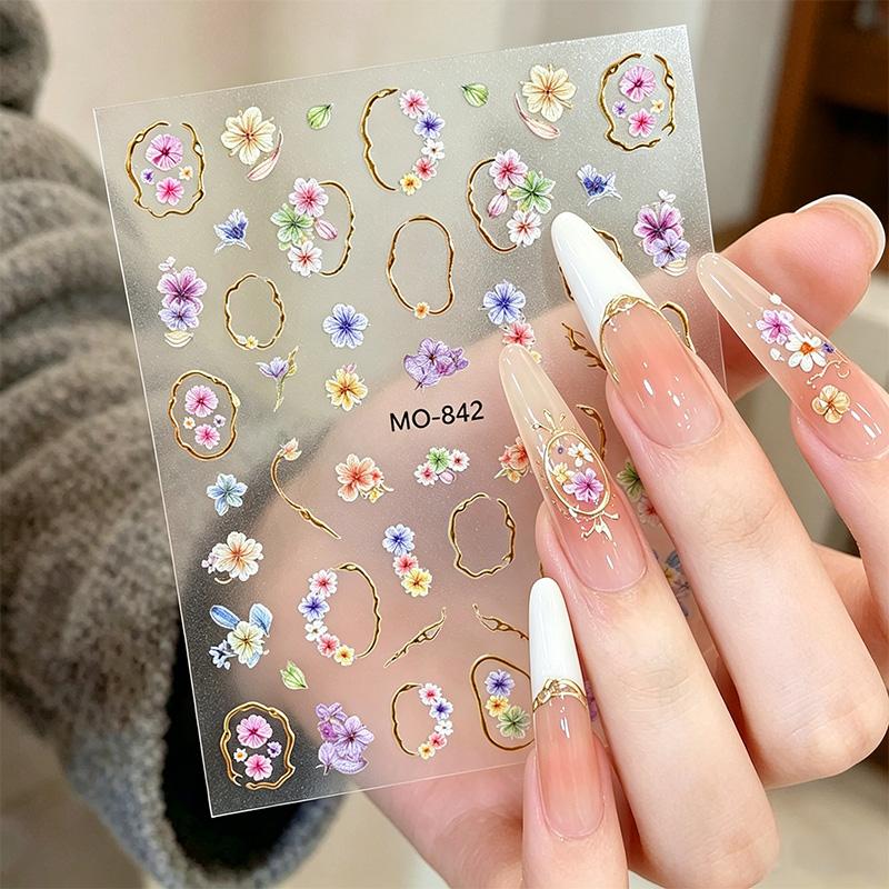 1pc Floral Nail Stickers Decals Gold Foil Flower Self-Adhesive Nail Stickers For DIY Manicure Salon Decor