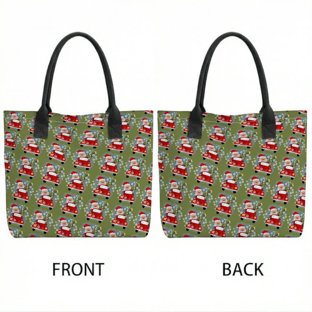Christmas Santa Printed Tote Bag Large Capacity Casual Handbag for Daily Shopping Travel Use