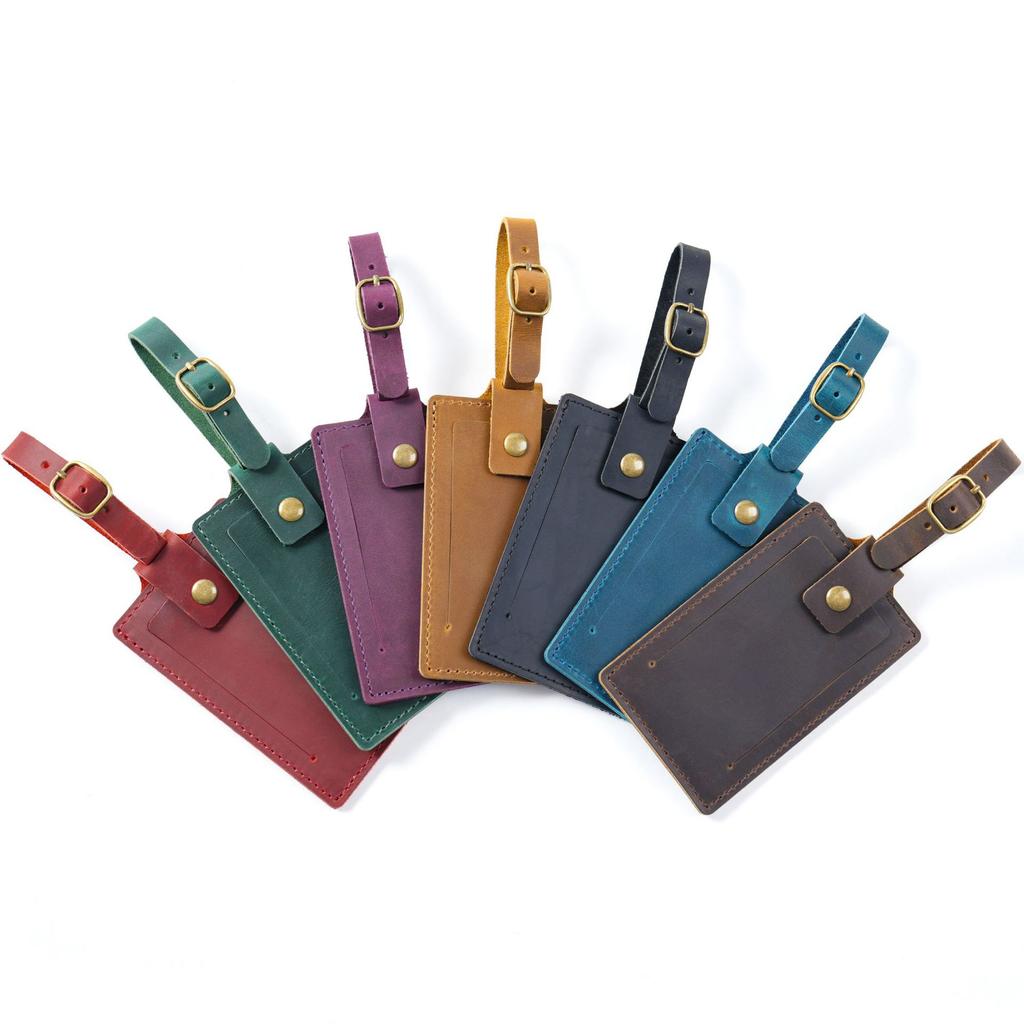 2025 Винтажная бирка для багажа из натуральной кожи Прямоугольная дорожная подвесная бирка Персонализированный держатель для посадочного талона для авиаперелетов/деловых поездок