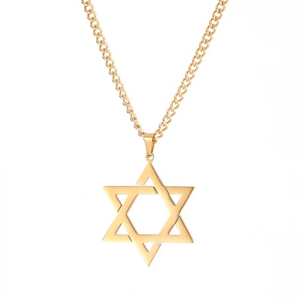 Cazador Stainless Steel Black Color Star of David Pendant Necklace for Men Israel Jewish Hexagram Neck Chain Judaism Jewelry