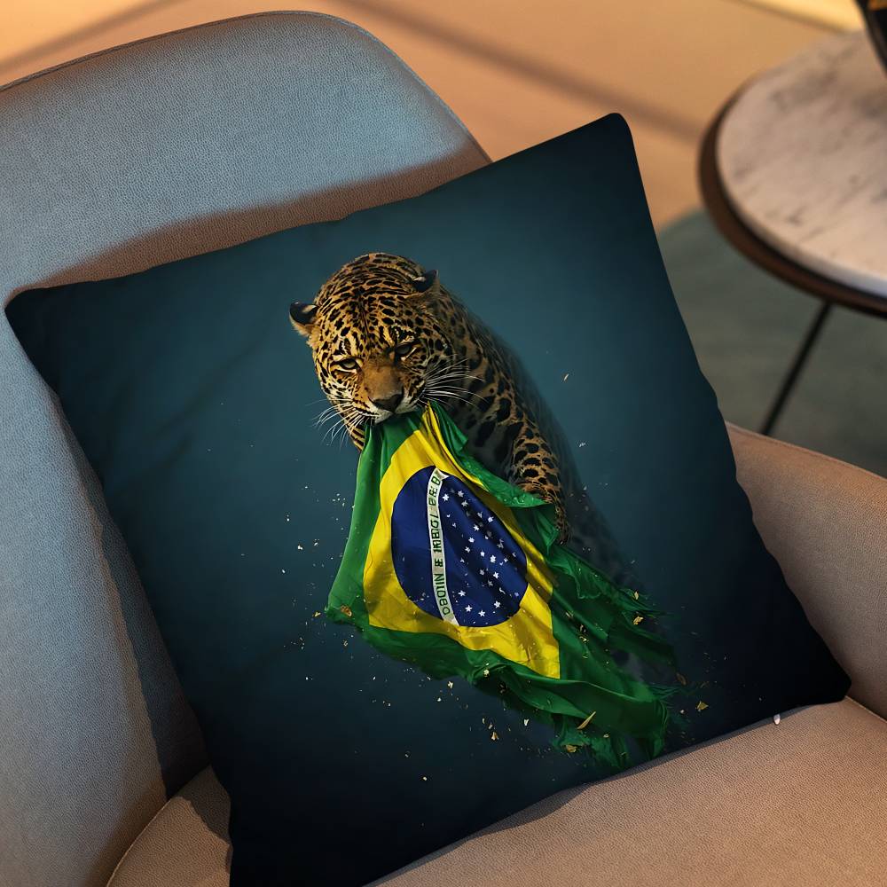 Brasil Flag And Jesus Christ Pillow Case Anti-Dustmite Pillowcase Invisible Zipper Silky Short Plush Sofa Cushion Cover