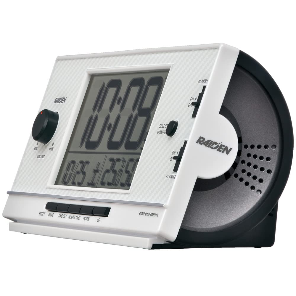 Seiko Clock Digital Alarm Loud PYXIS White 77 x 167 x 57 NR539W Radio-Controlled Clock, Alarm, RAIDEN, Pearl, mm,