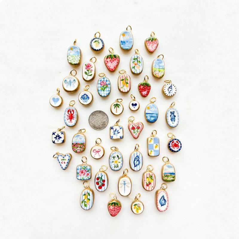 Красочный дофаминовый кулон с масляными каплями, милый кулон-шарм в виде клубничного краба, раковины сердца, для изготовления ювелирных изделий