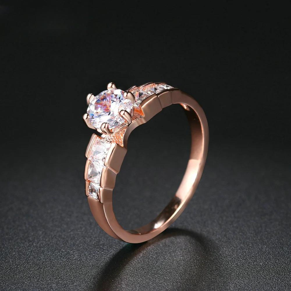 Six Claw Crystal Wedding Rings For Women Rose Gold Color Couple Ring Jewelry Wholesale DWR680