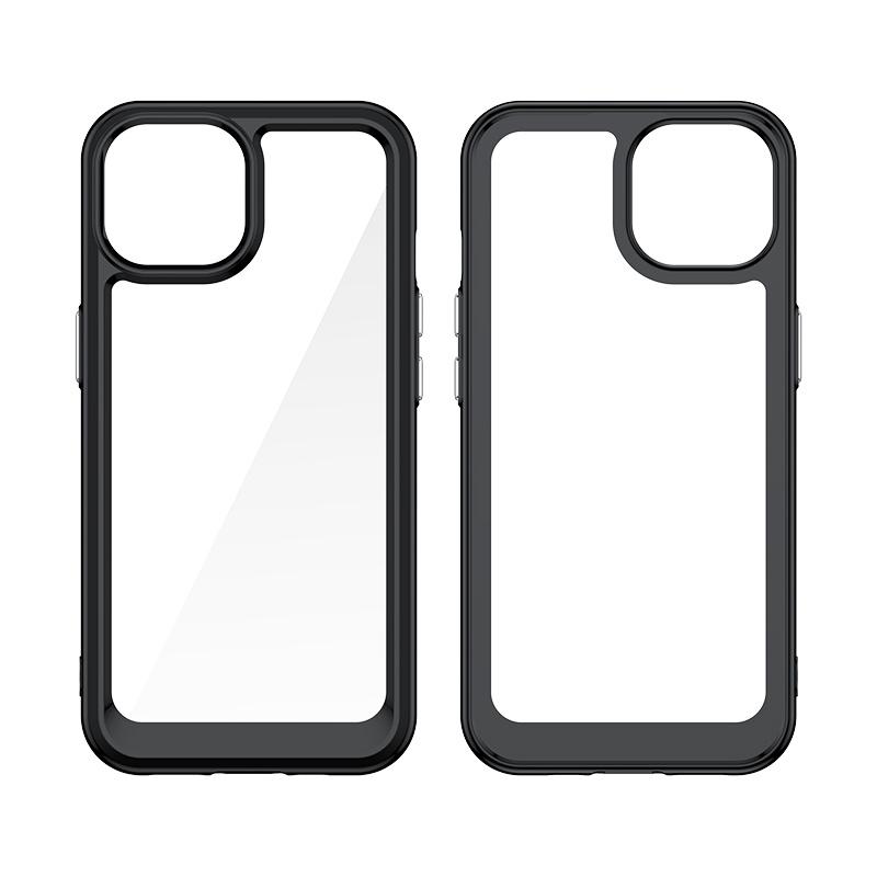 Reinforced Flexible Frame Case for iPhone 15 Plus Outer Space Design - Black