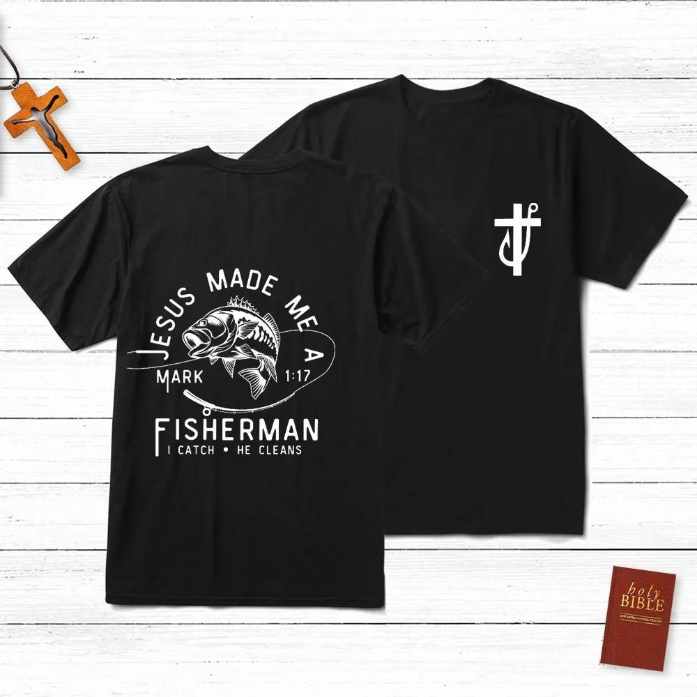 Jesus Made Me A Fisherman TShirt Mens and Womens Short Sleeve Cotton Tees Retro HipHop Tops Summer Blouse Men Clothing