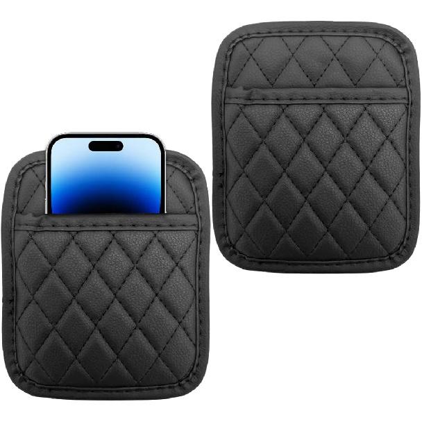 2 PCS Car Side Pocket Organizer, Leather Adhesive Auto Side Seat Back Storage Pocket, Waterproof Phone Document Sunglasses Holder Vehicle Gap Filler