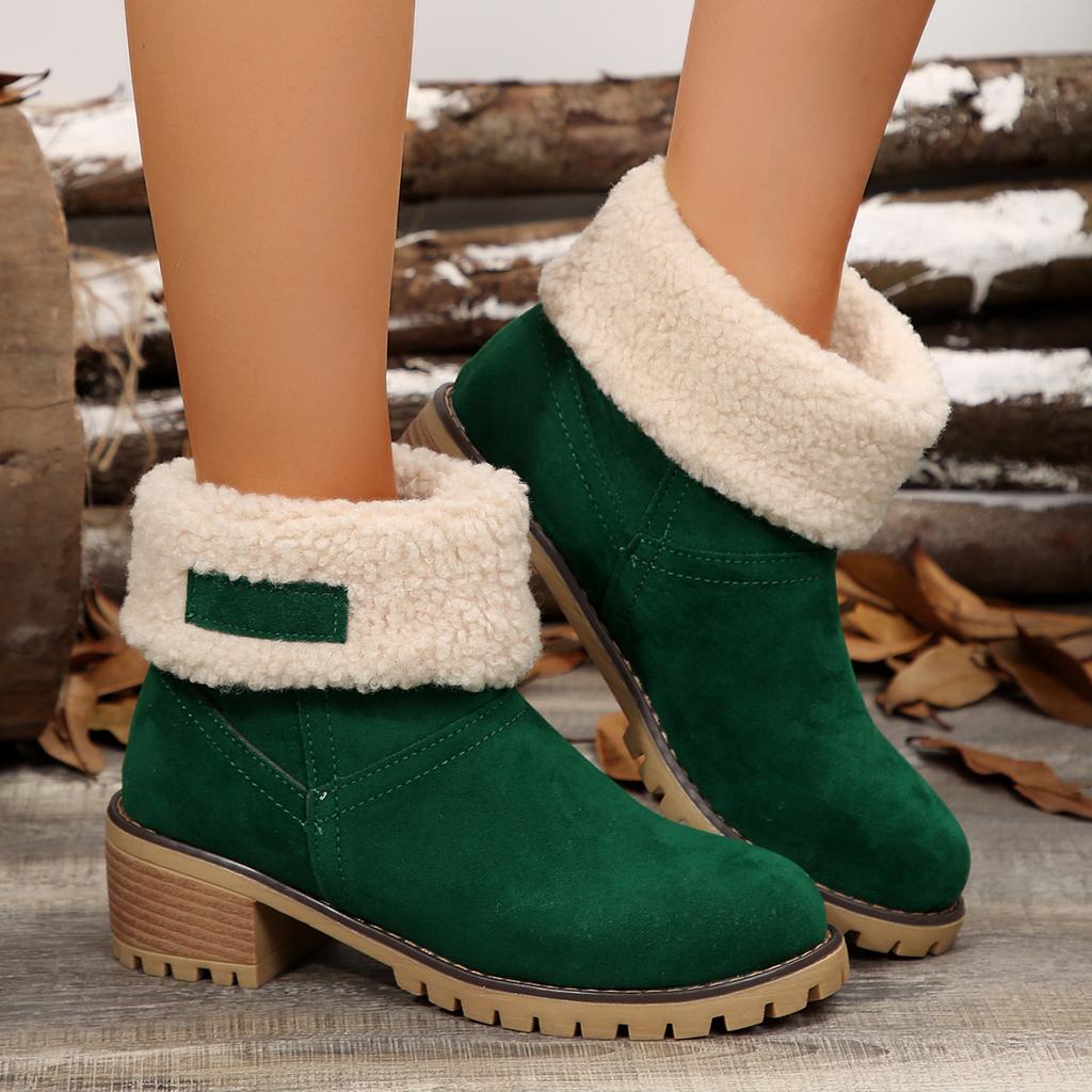 2024 Autumn and Winter European and American Medium Tube Thick Heel Turning Snow Boots Size 43 Foreign Trade Large Size Cotton Boots Women
