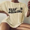 Футболка большого размера Keep On Smiling Keep Smiling Positive, летняя стильная свободная футболка, женская модная повседневная эстетичная футболка из 100% хлопка