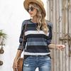 Loose Oversize Women Sweater Stripe Round Neck Tshirt Sweatshirt