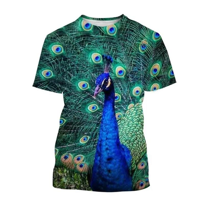 New Peacock 3D Printing Men's And Women's Fashion T-shirt Animal Color Feather Fan O Neck Short-sleeved Oversize Casual Tops Tee