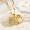 Trendy Heart Butterfly Stainless Steel Pendant Necklaces For Women Girls Mother Gold Color Metal Crystal Zircon Party Birthday