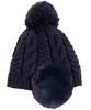Knit Loose Faux Fur Pompom Heather Plus Knit Cold Unisex One Size Loo&c Women's Hat, Fit, Earmuffs, Knit, Size, Cap, Weather, Autumn/Winter, (Navy,