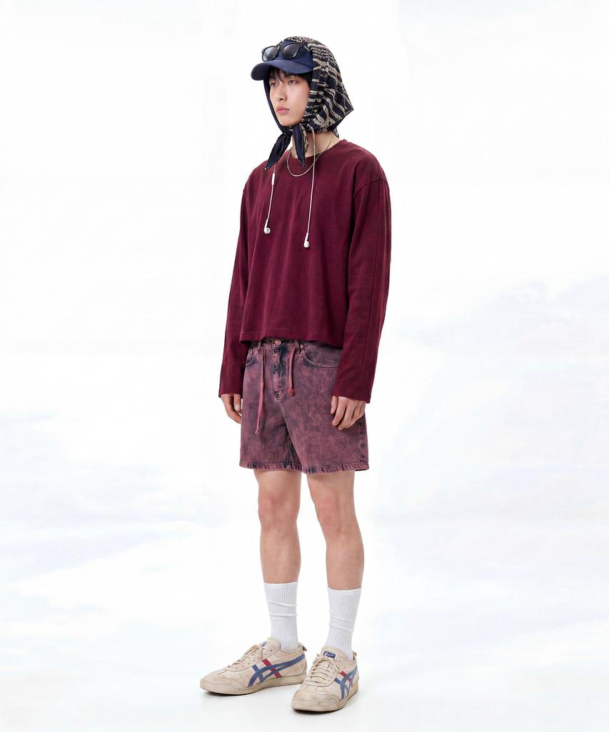 C WEAR BY THE GENIUS Мужская укороченная футболка с длинным рукавом Бордовая