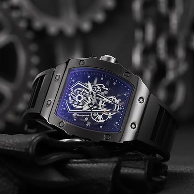 1PC Hollow Richard Barrel Quartz Watch Мужские силиконовые часы Мужские деловые спортивные часы с календарем