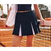 Womens Retro-Style Half-Zip Color-Block Tennis Set Sleeveless Quick-Dry Sport Skirt Outfit Badminton Gym Training