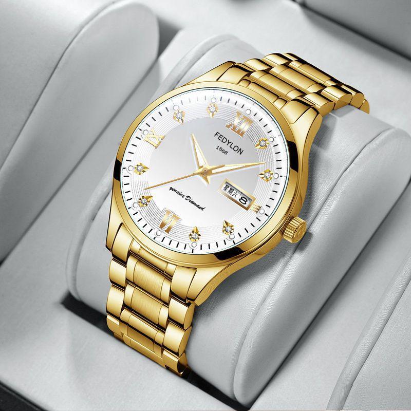 Немеханические часы с инкрустированными бриллиантами, светящиеся, полностью автоматические кварцевые часы, водонепроницаемые, позолоченные часы