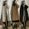 Women Winter Overcoat Turn-down Collar Pockets Solid Color Double-breasted Thickened Loose Fit Coat Thermal Long Sleeved Commuting Dating Coat