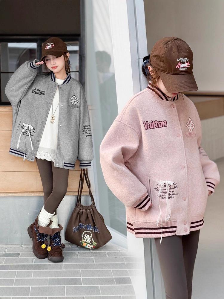 2025 Girls' Pink Long Sleeve Stylish Autumn Jacket