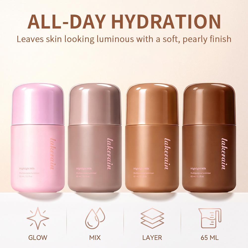 4pcs Highlight Milk Multipurpose Luminizer Liquid Highlighter, Pearly Glow Illuminator for Face & Body, Hydrating Shimmer Makeup for All Skin Tone