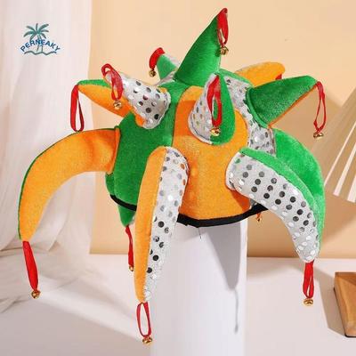 Маскарадная шляпа клоуна в форме щупальца, наряд для косплея, колпаки клоуна Джокера, забавные со звоночками, карнавальная шляпа для вечеринки, мужская женская