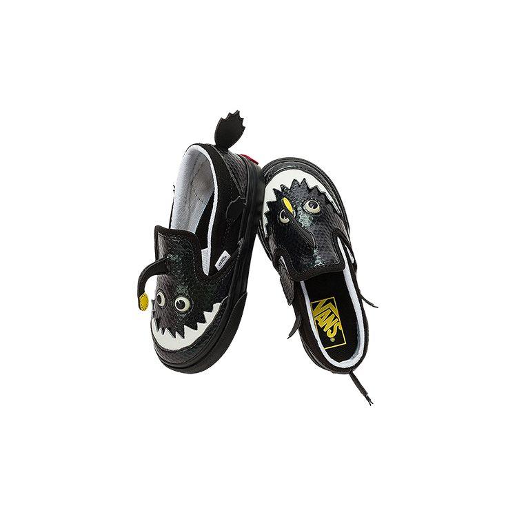 Vans Детские кроссовки без шнуровки с V-образным вырезом для малышей Angler Fish, черные и белые VN0005WM6BT