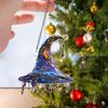 Witch Hat Sun Catcher 2D Acrylic Halloween Decoration Stained Glass Style Witch Hat Hanging Ornament for Window Wall Door