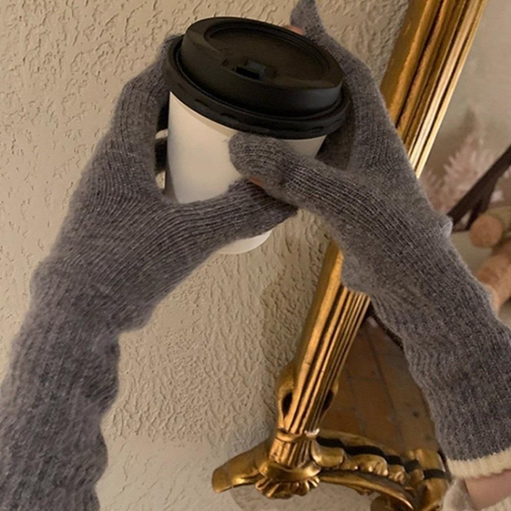 Long Design Knit Gloves Finger Opening Design Touchscreen Gloves Full Finger Gloves For Women