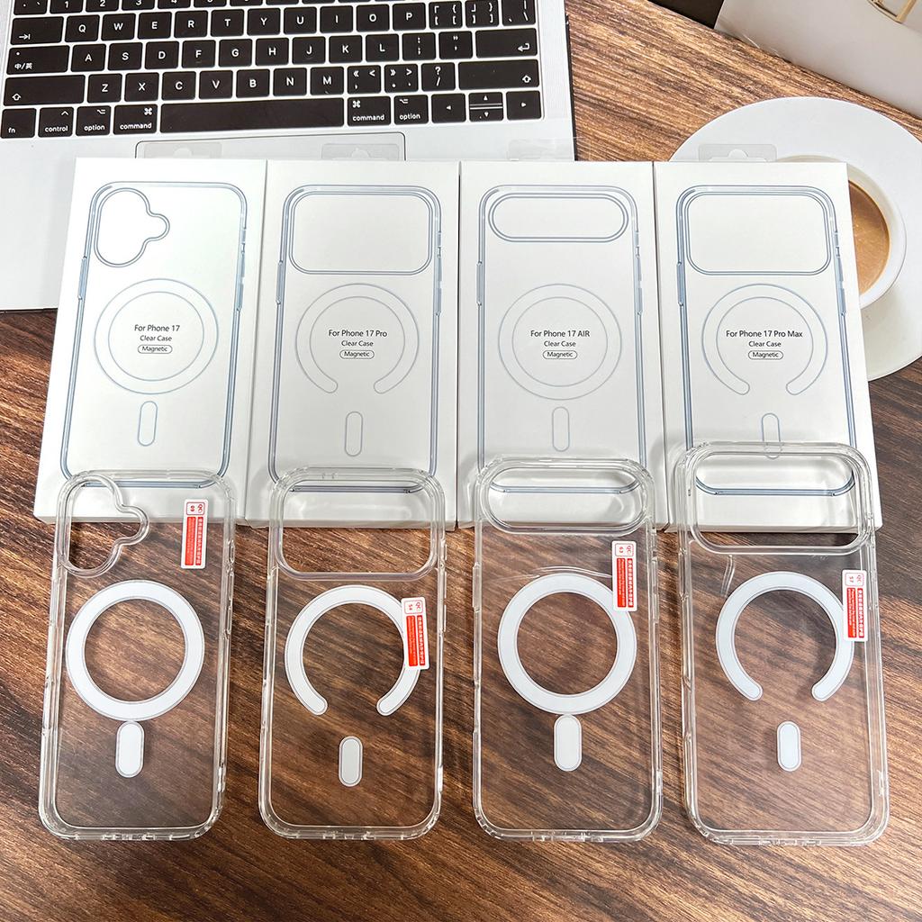 Transparent Magnetic Shockproof Phone Case Cover for iPhone 17 Air 16 15 14 13 12 11 Pro Max Samsung S25 Ultra S24 S23 S22 Plus