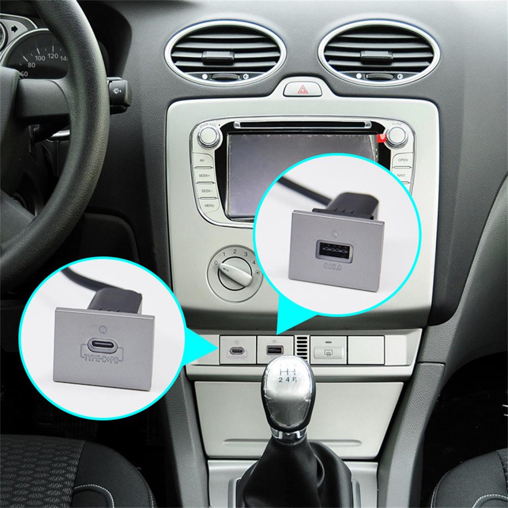 Панельная розетка USB-A QC3.0 и USB-C PD для быстрой зарядки, аксессуары для монтажа на панель, подходит для Ford Focus MK2 2005-2009