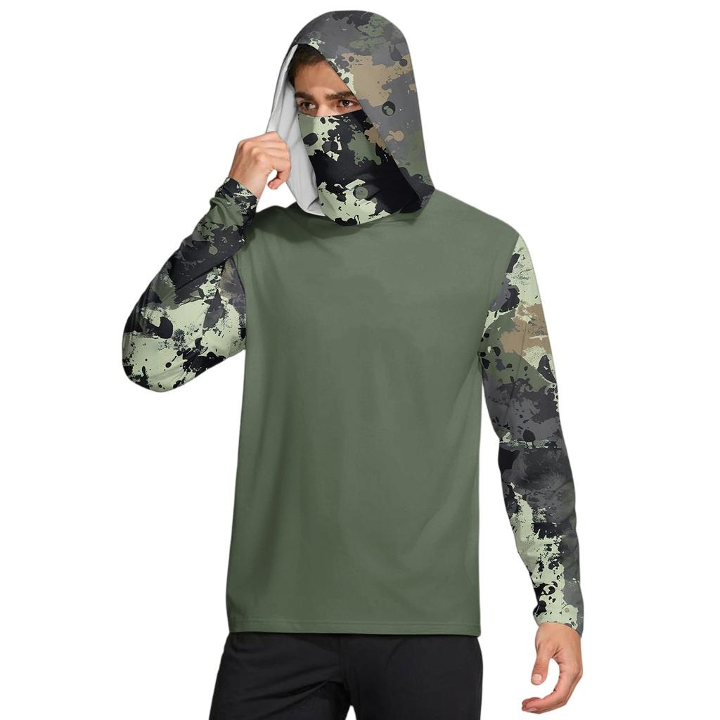 Мужская рубашка с маской Легкая с длинным рукавом Капюшон Для пеших прогулок Рыбалки Для выступлений