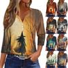 Women's T Shirt Halloween Print Button 3/4 Sleeve Daily Weekend Fashion Basic V- Neck Regular Top