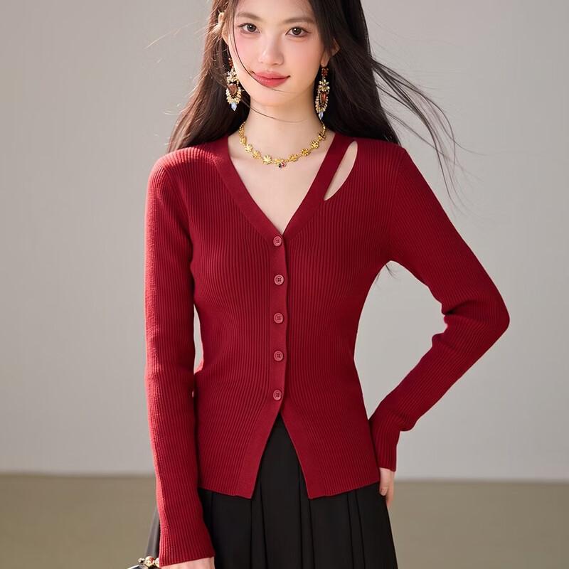 Zose V-Neck Cut-Out Ribbed Knit Cardigan