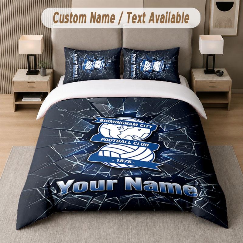 Custom Bedding Set BIRMINGHAM CITY Football Pattern, Print Name Text 1 Duvet Cover plus 2 Pillowcases Home Textile