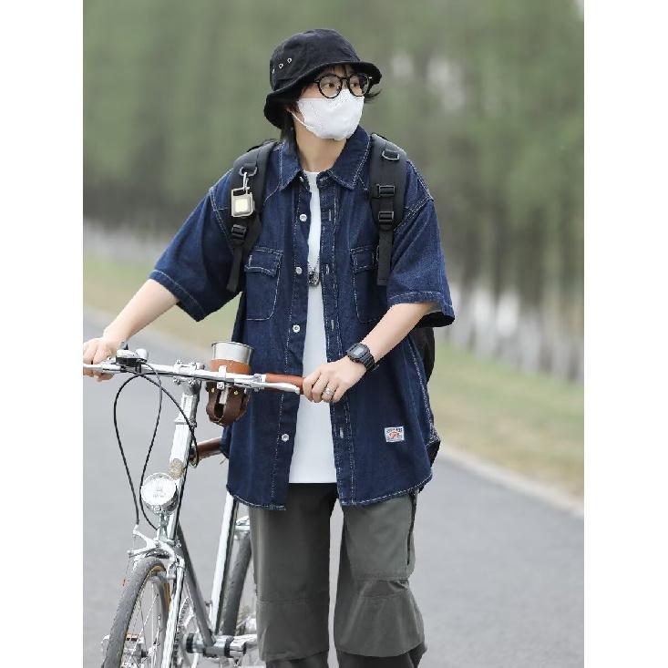 Японский ретро модный бренд летняя свободная джинсовая рубашка с короткими рукавами художественная молодежная рабочая рубашка мужская и женская многослойная куртка