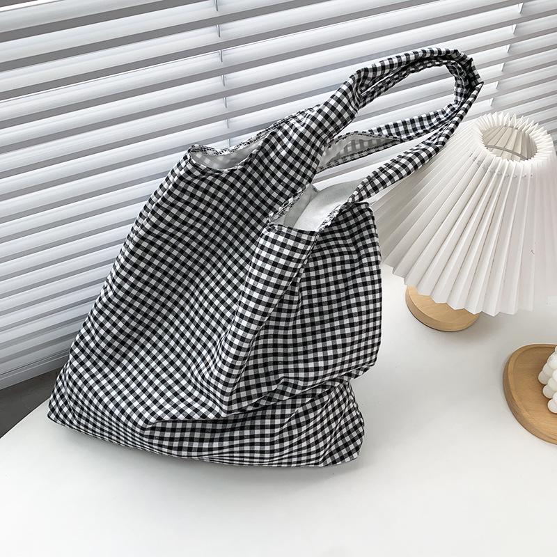 Корейская ретро-сумка из холста в клетку — большая вместимость, легкая и универсальная для студенток