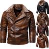 Vintage Men Leather Jacket Thicken Winter Men's Fleece Jacket Warm Fake Fur Collar