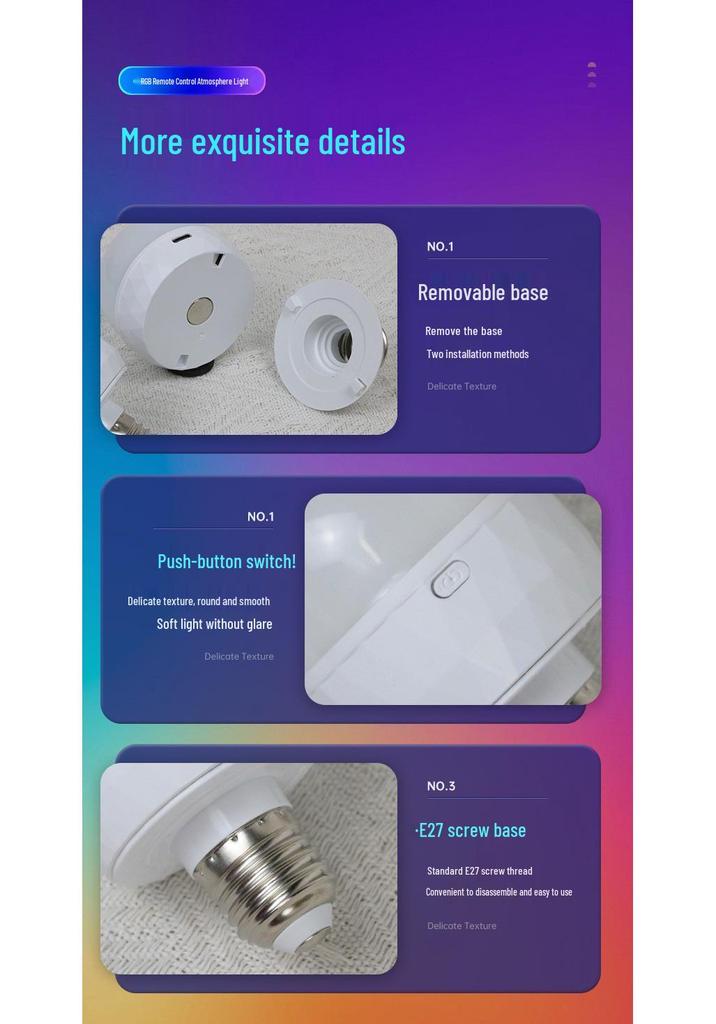 Беспроводная RGB LED лампочка с магнитом и зарядкой Type-C для дома, кемпинга и использования на открытом воздухе