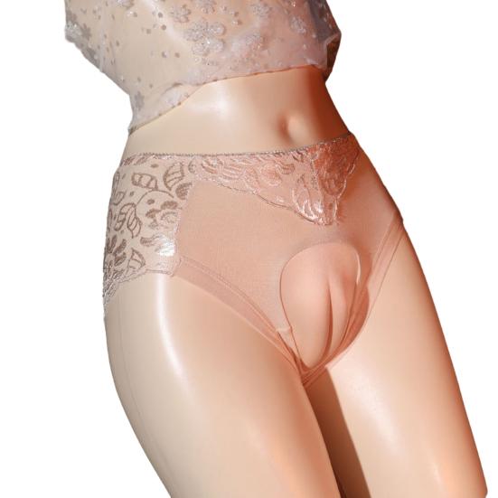 Men Crossdresser Briefs FALSE Vagina Design Briefs Low-rise Lace Stitching Panties Sexy Cross
