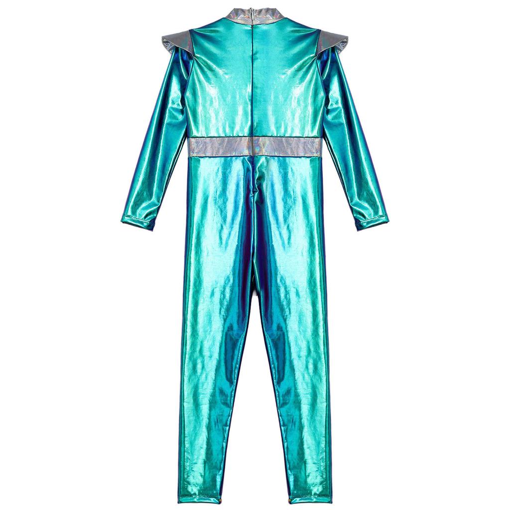 Детский костюм для косплея робота из будущего инопланетянина, блестящий металлический комбинезон в полную длину, костюм для тематической вечеринки в стиле астронавта