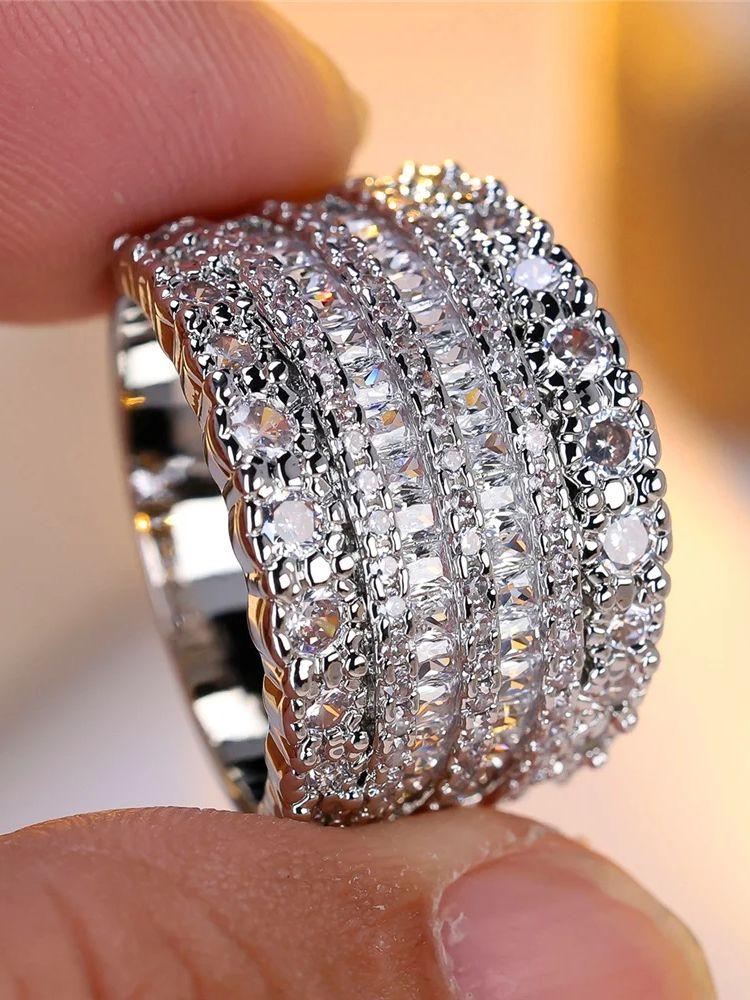 Vintage Female White Crystal Jewelry Cute Silver Color Wedding Rings For Women Luxury Engagement Valentines Day Gift